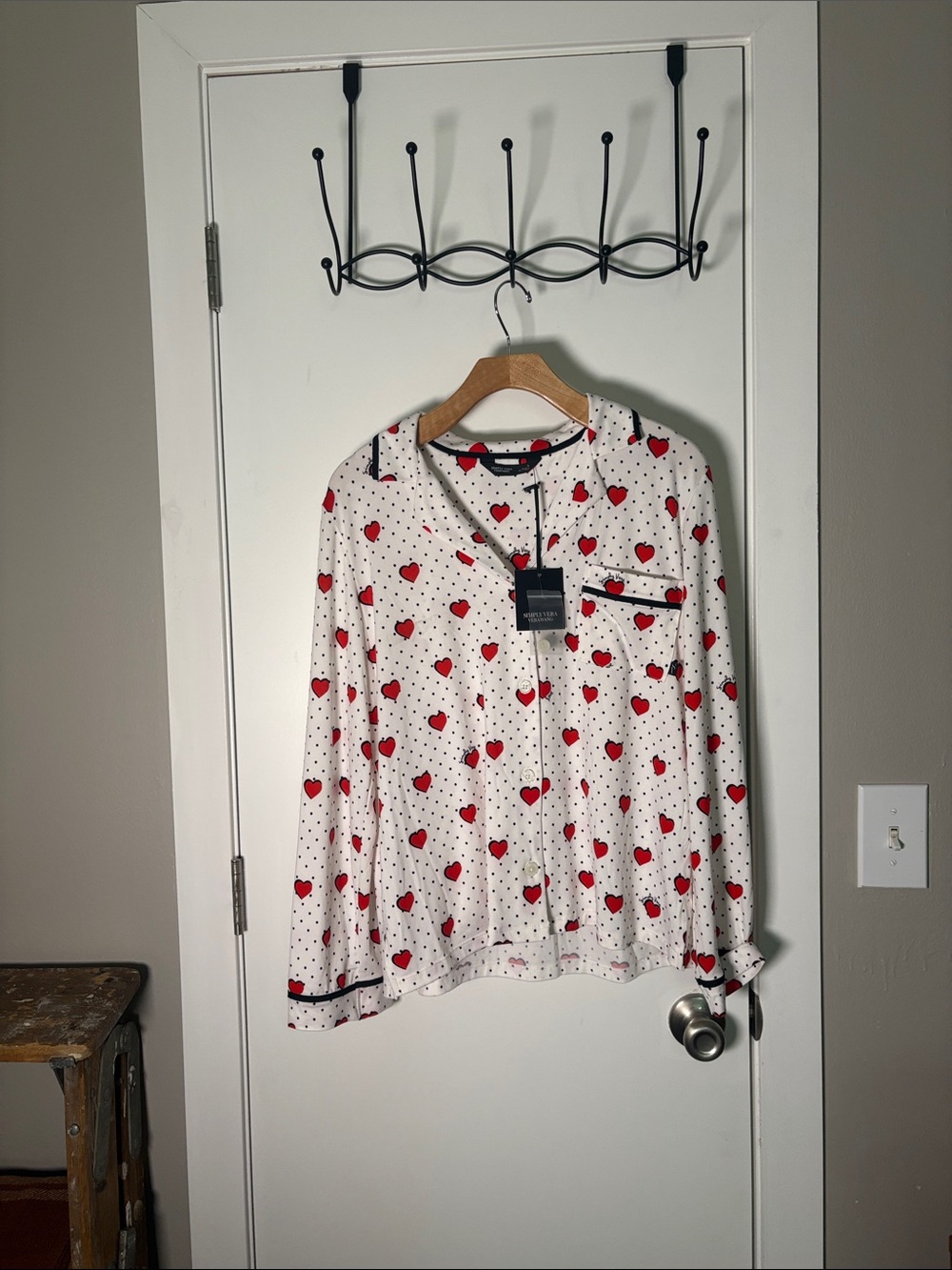 Simply Vera Vera Wang White Pajama set with Red Heart Print